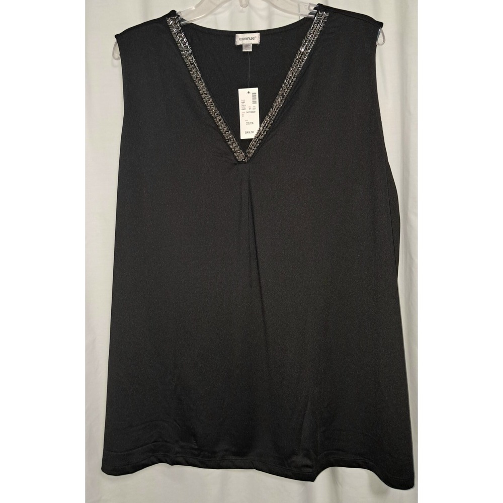 Trendy plus size  Avenue Blouse, Black, 22/24, V‎ neck, Sleeveless, 30 in long